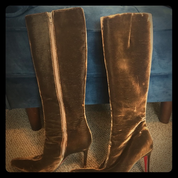 Christian Louboutin Shoes - Christian Louboutin Tall Brown Velvet Boots